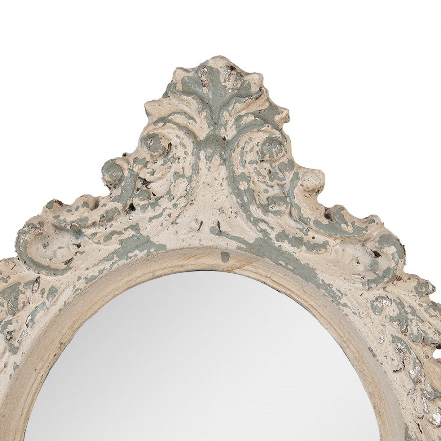 Ovaler Shabby Chis Spiegel im Barock-Stil aus Metall in Beige-Grau