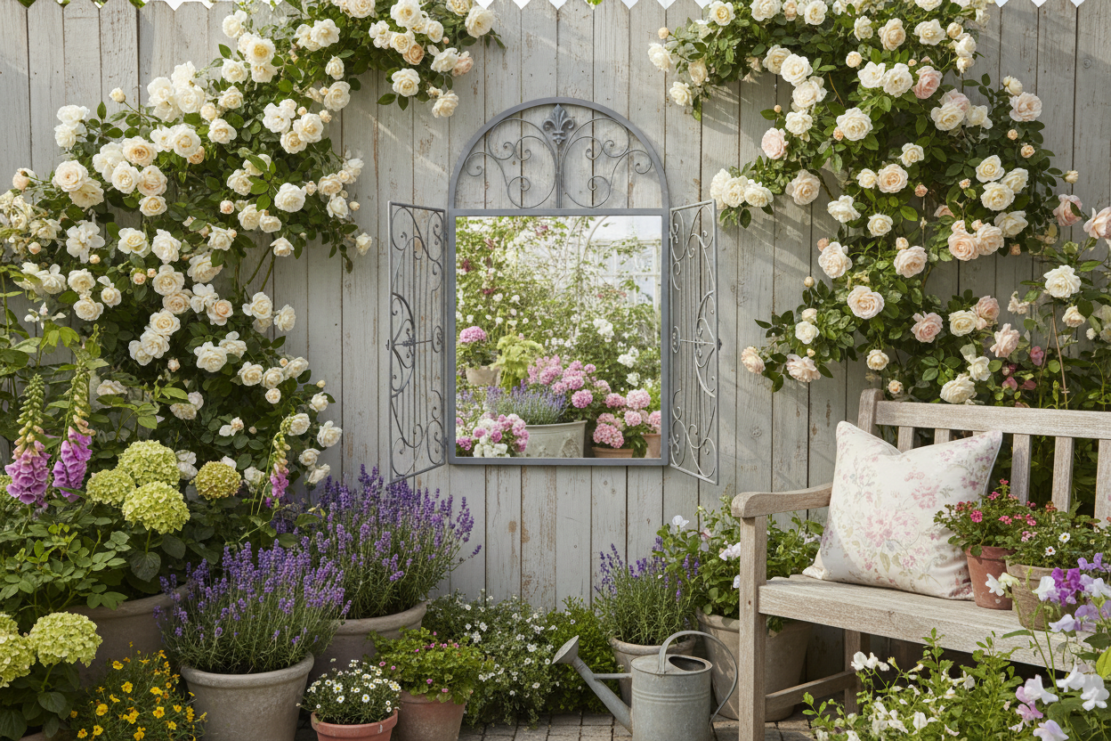 Spiegel für Garten und Innenbereich, Schmiedeeiserne Flügel in Grau {{ Shabby Chic und Landhaus Deko }} {{ www.Stein-Alt.de The cosy Cottage }}