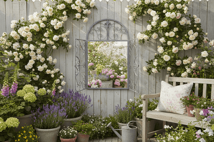 Gartenspiegel Gartenspiegel Schmiedeeisen Grau – Landhausstil mit Flügeln Shabby Chic und Landhaus Deko bei www.Stein-Alt.de