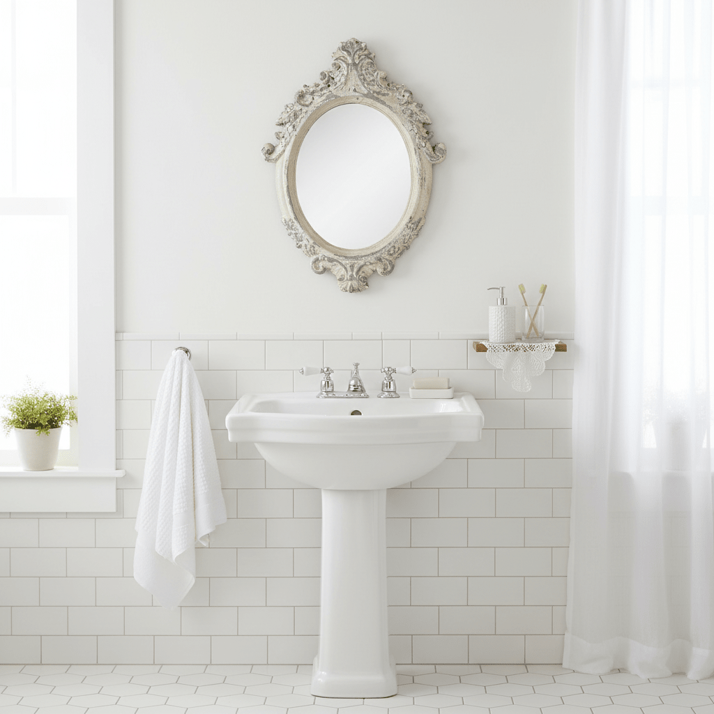 Spiegel: Oval im Shabby Chic Barock-Stil aus Metall in Beige-Grau {{ Shabby Chic und Landhaus Deko }} {{ www.Stein-Alt.de }}