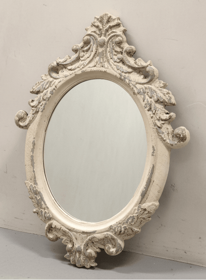 Wandspiegel Spiegel: Oval im Shabby Chic Barock-Stil aus Metall in Beige-Grau Shabby Chic und Landhaus Deko bei www.Stein-Alt.de