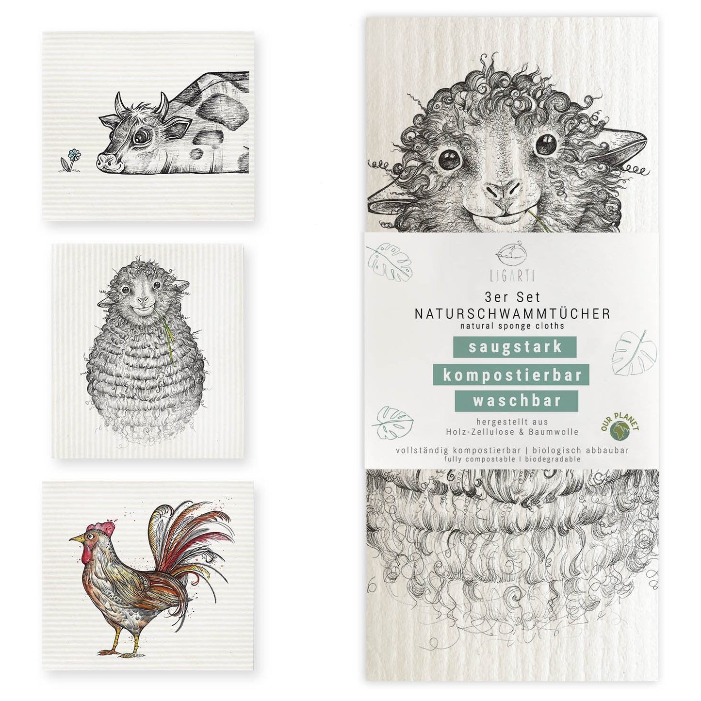 Spültusch / Zero Waste Schwammtücher - Bio Baumwolle & Holz, kompostierbar Bauernhof {{ Shabby Chic und Landhaus Deko }} {{ www.Stein-Alt.de }}