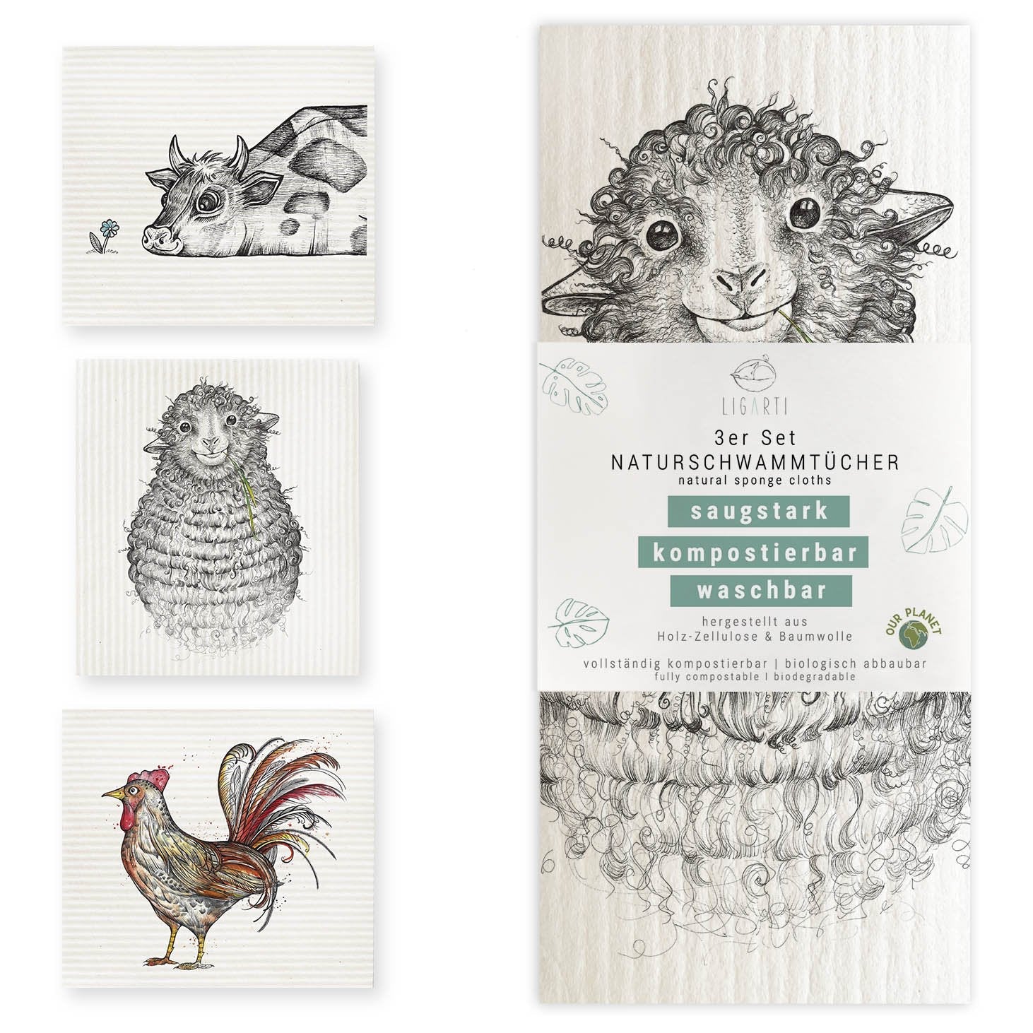 Spültusch / Zero Waste Schwammtücher - Bio Baumwolle & Holz, kompostierbar Bauernhof {{ Shabby Chic und Landhaus Deko }} {{ www.Stein-Alt.de }}