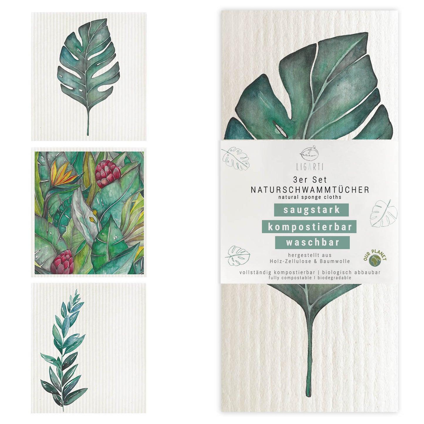Spültusch / Zero Waste Schwammtücher - Bio Baumwolle & Holz, kompostierbar Botanik {{ Shabby Chic und Landhaus Deko }} {{ www.Stein-Alt.de }}
