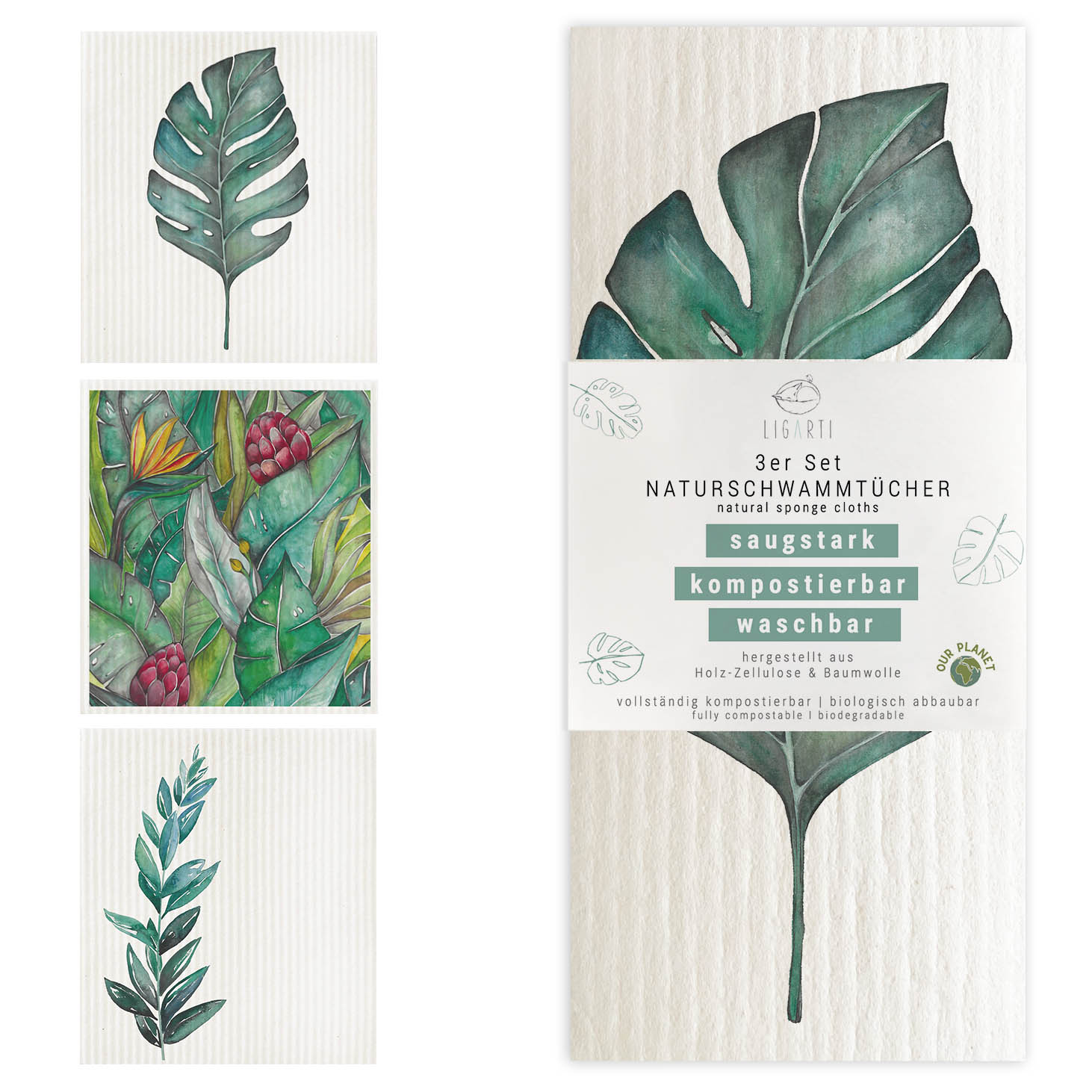Spültusch / Zero Waste Schwammtücher - Bio Baumwolle & Holz, kompostierbar Botanik {{ Shabby Chic und Landhaus Deko }} {{ www.Stein-Alt.de }}