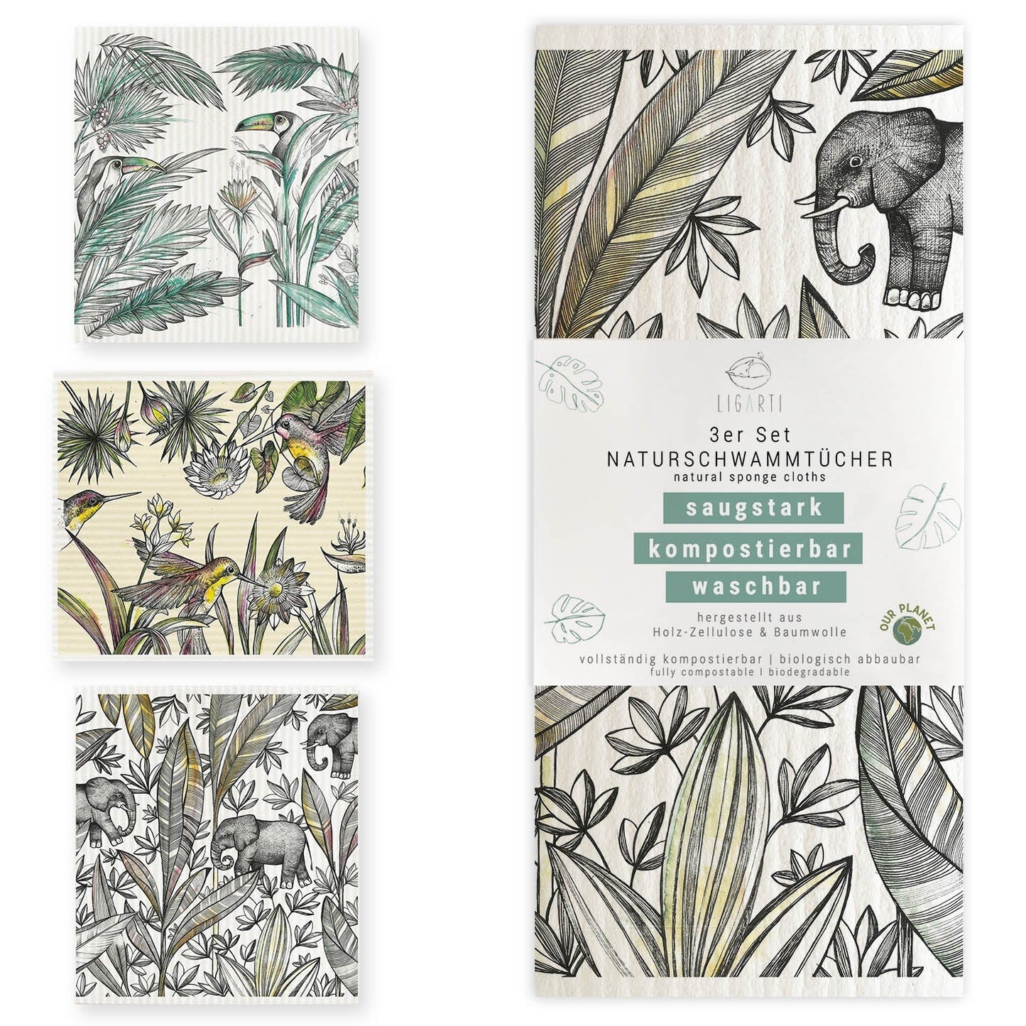 Spültusch / Zero Waste Schwammtücher - Bio Baumwolle & Holz, kompostierbar Dschungel {{ Shabby Chic und Landhaus Deko }} {{ www.Stein-Alt.de }}