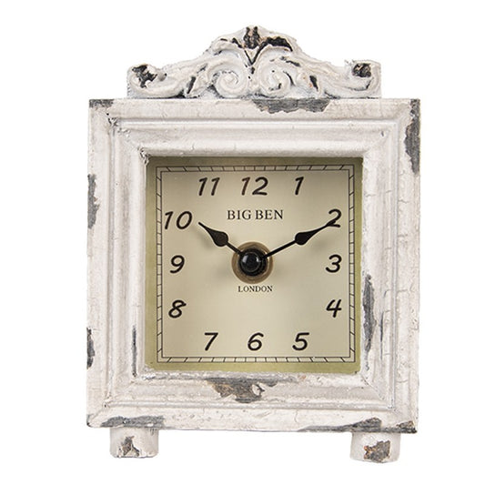 Standuhr / Tischuhr Shabby Chic Stil in Weiß-Grau aus Holz