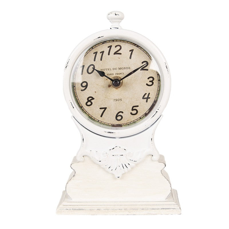 Standuhr Shabby Chic Weiß - Vintage Tischuhr aus Holz im Landhausstil