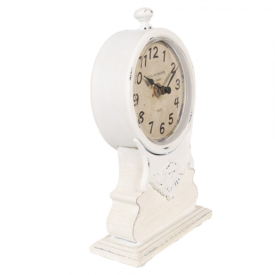 Standuhr Shabby Chic Weiß - Vintage Tischuhr aus Holz im Landhausstil