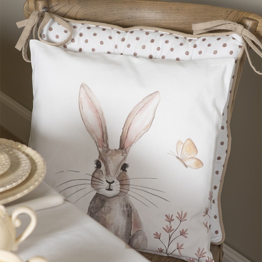 Stuhlkissen Ostern Hase Weiß-Braun - Frühling Sitzkissen Baumwolle Landhausstil Clayre & Eef {{ Shabby Chic und Landhaus Deko }} {{ www.Stein-Alt.de }}