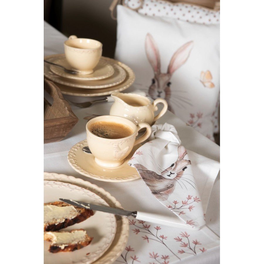 Stuhlkissen Ostern Hase Weiß-Braun - Frühling Sitzkissen Baumwolle Landhausstil Clayre & Eef {{ Shabby Chic und Landhaus Deko }} {{ www.Stein-Alt.de }}