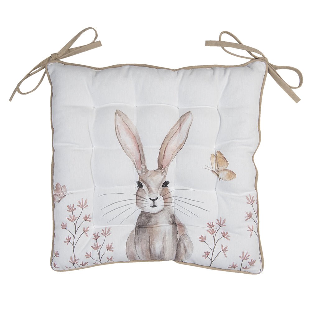 Stuhlkissen Ostern Hase Weiß-Braun - Frühling Sitzkissen Baumwolle Landhausstil Clayre & Eef {{ Shabby Chic und Landhaus Deko }} {{ www.Stein-Alt.de }}
