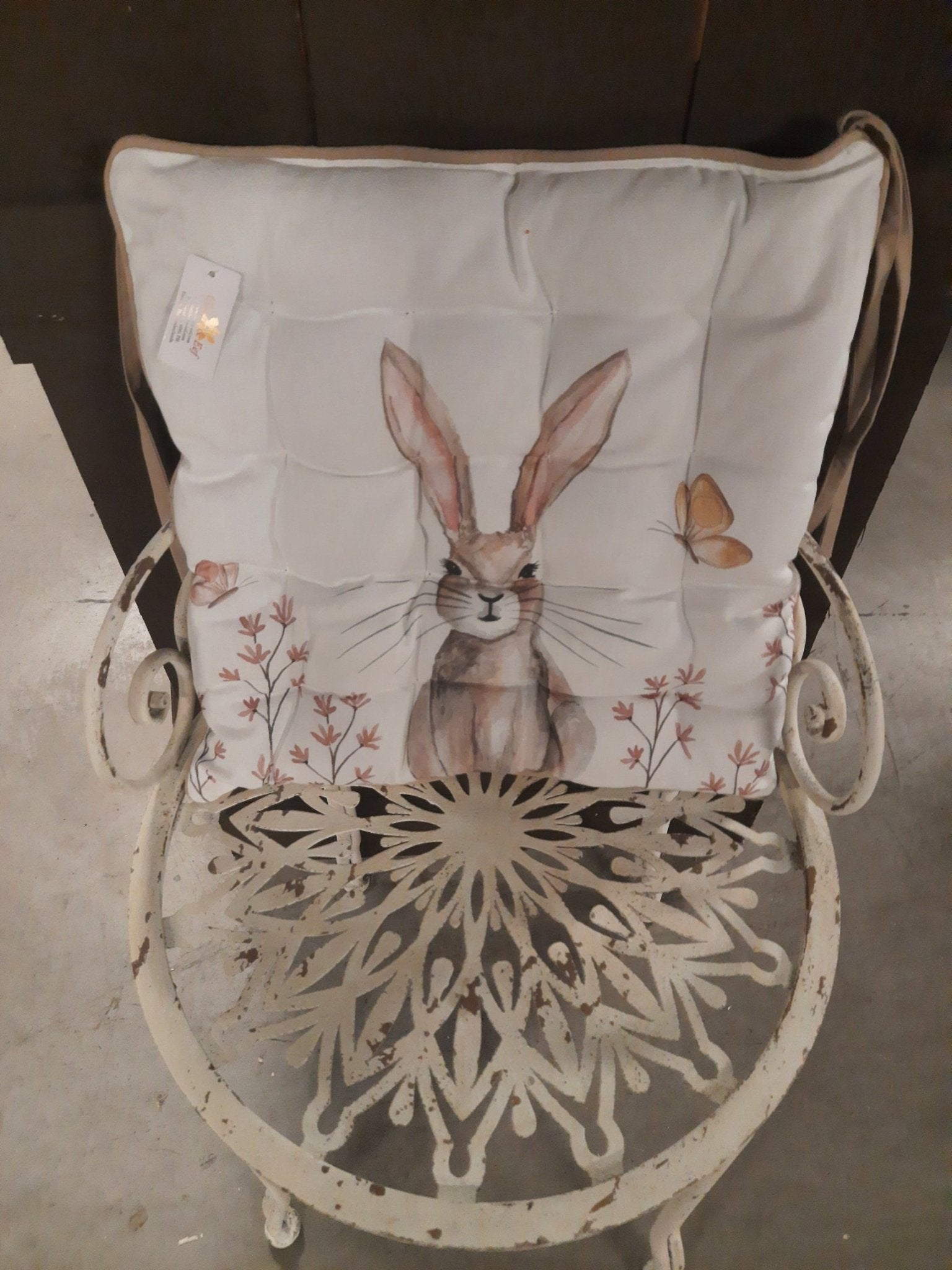 Stuhlkissen Ostern Hase Weiß-Braun - Frühling Sitzkissen Baumwolle Landhausstil Clayre & Eef {{ Shabby Chic und Landhaus Deko }} {{ www.Stein-Alt.de }}