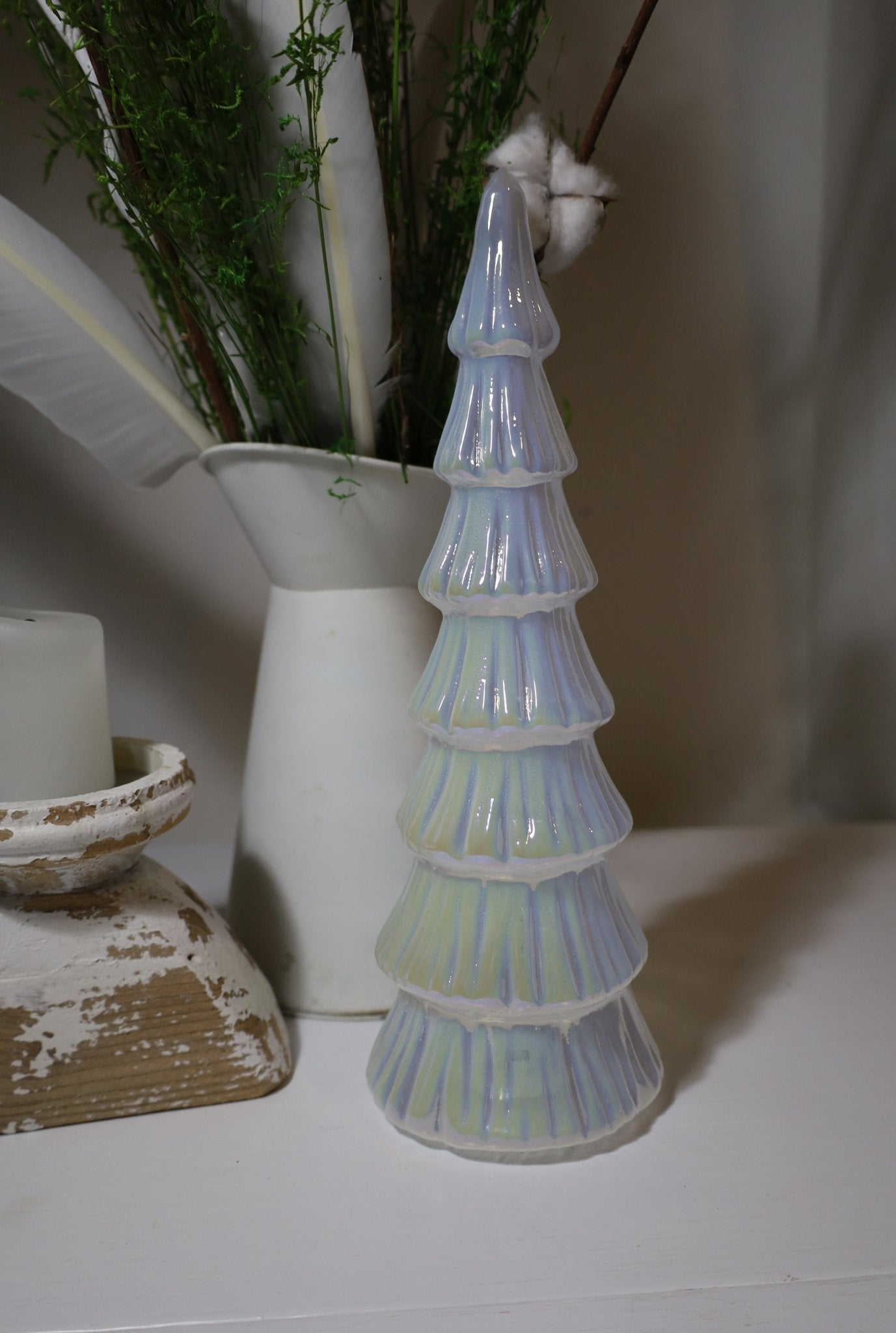 Tannenbaum aus Glas, Lichterbaum mit LED Beleuchtung in weiß, Weihnachten Winter {{ Shabby Chic und Landhaus Deko }} {{ www.Stein-Alt.de }}