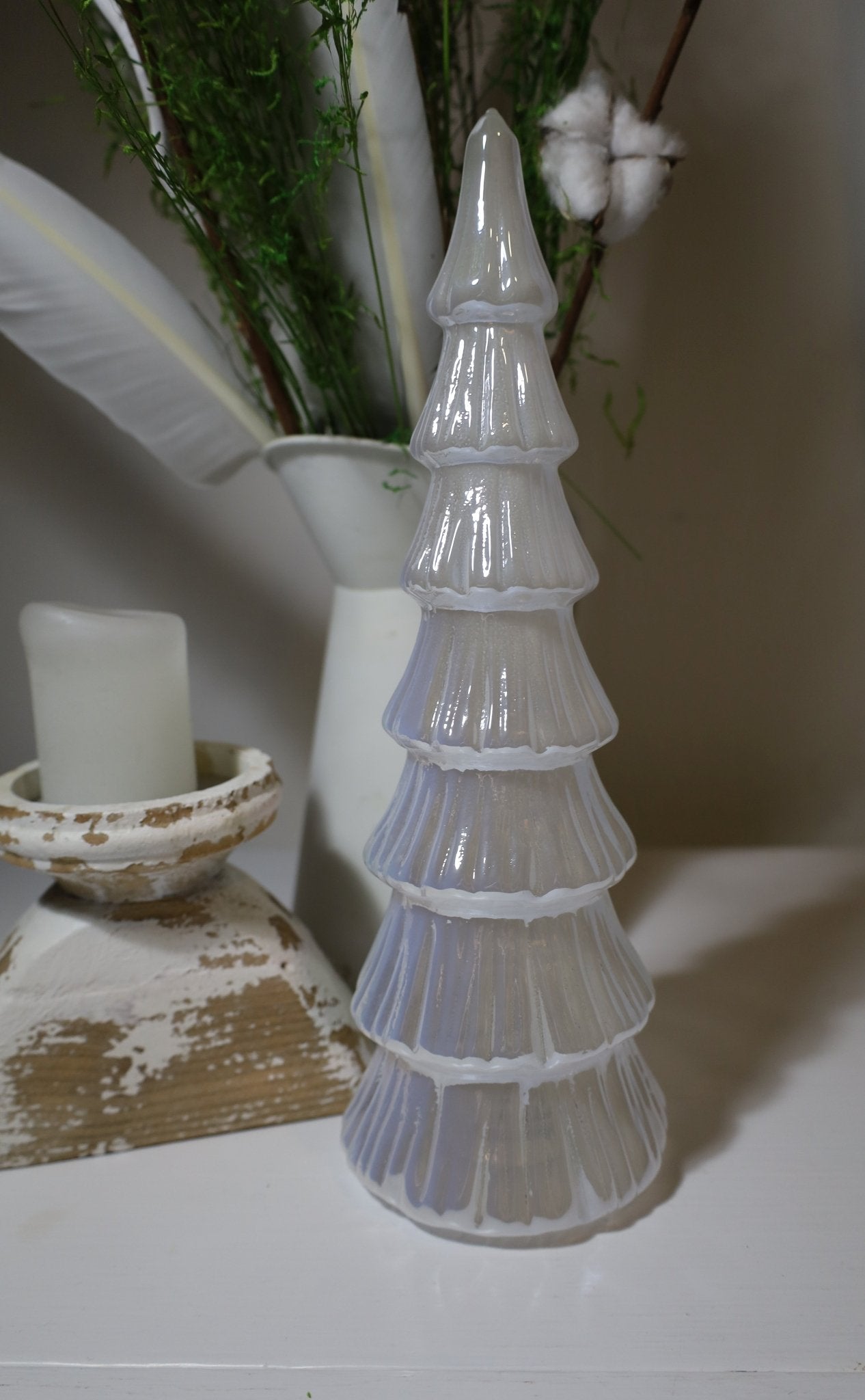 Tannenbaum aus Glas, Lichterbaum mit LED Beleuchtung in weiß, Weihnachten Winter {{ Shabby Chic und Landhaus Deko }} {{ www.Stein-Alt.de }}