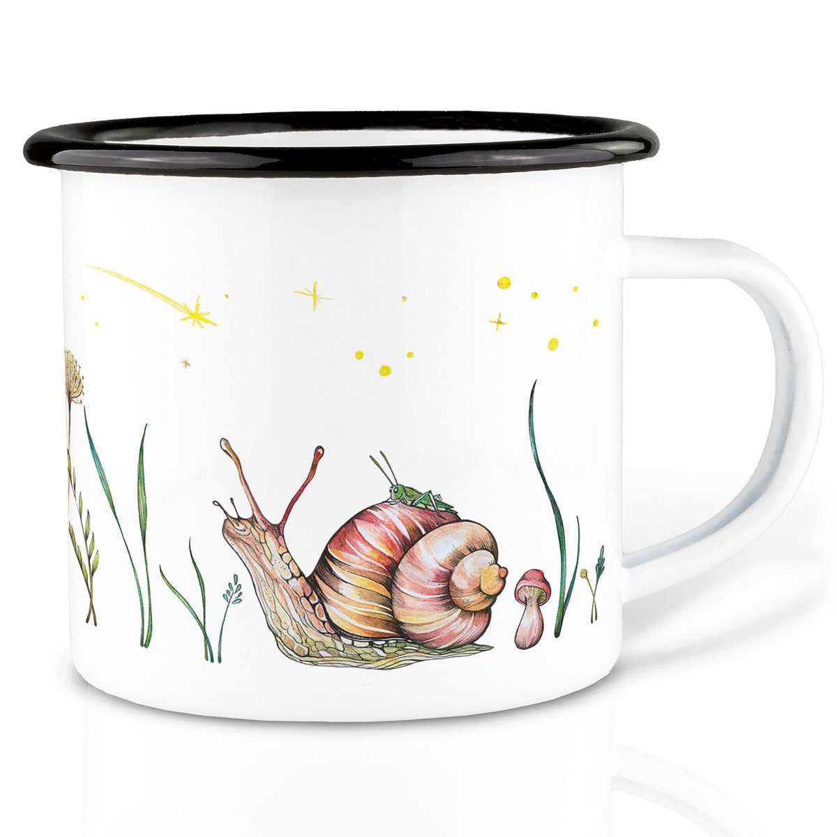 Emaille-Tasse Sternengucker, Schnecke & Grashupper | Outdoor & Camping 300 ml {{ Shabby Chic und Landhaus Deko }} {{ www.Stein-Alt.de }}