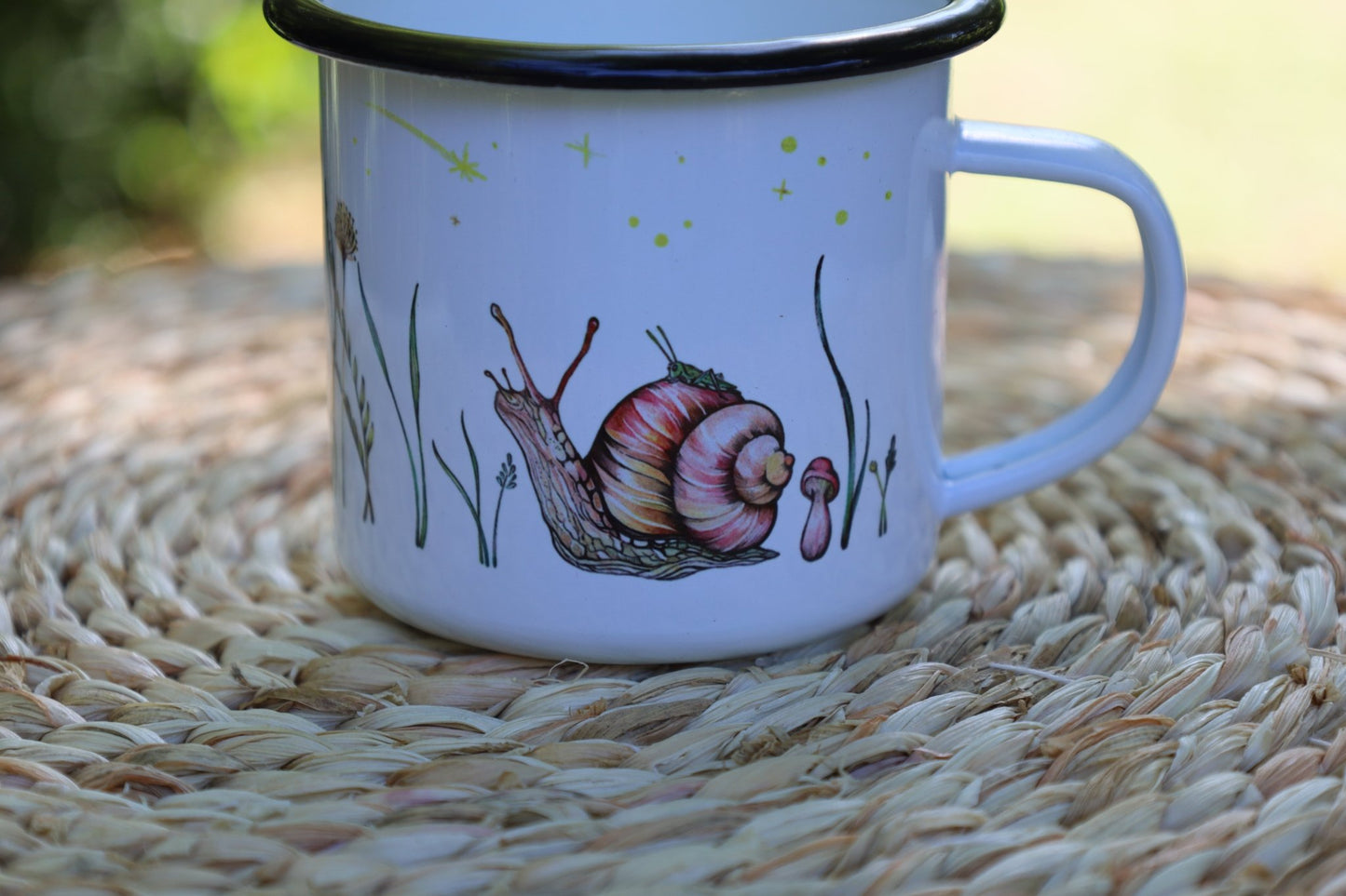 Emaille-Tasse Sternengucker, Schnecke & Grashupper | Outdoor & Camping 300 ml {{ Shabby Chic und Landhaus Deko }} {{ www.Stein-Alt.de }}