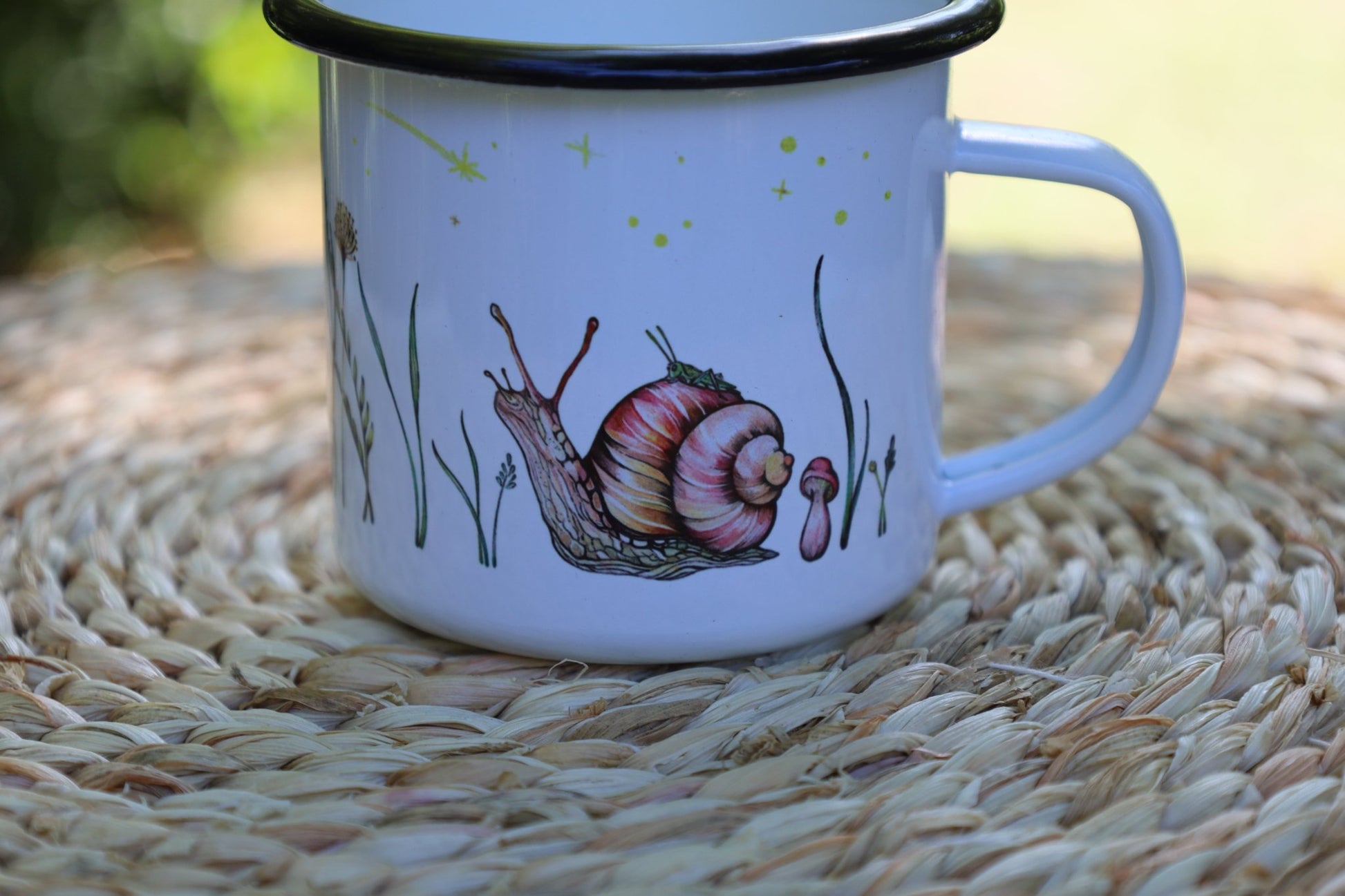 Emaille-Tasse Sternengucker, Schnecke & Grashupper | Outdoor & Camping 300 ml {{ Shabby Chic und Landhaus Deko }} {{ www.Stein-Alt.de }}