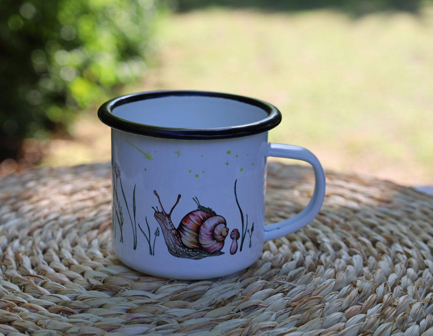 Emaille-Tasse Sternengucker, Schnecke & Grashupper | Outdoor & Camping 300 ml {{ Shabby Chic und Landhaus Deko }} {{ www.Stein-Alt.de }}