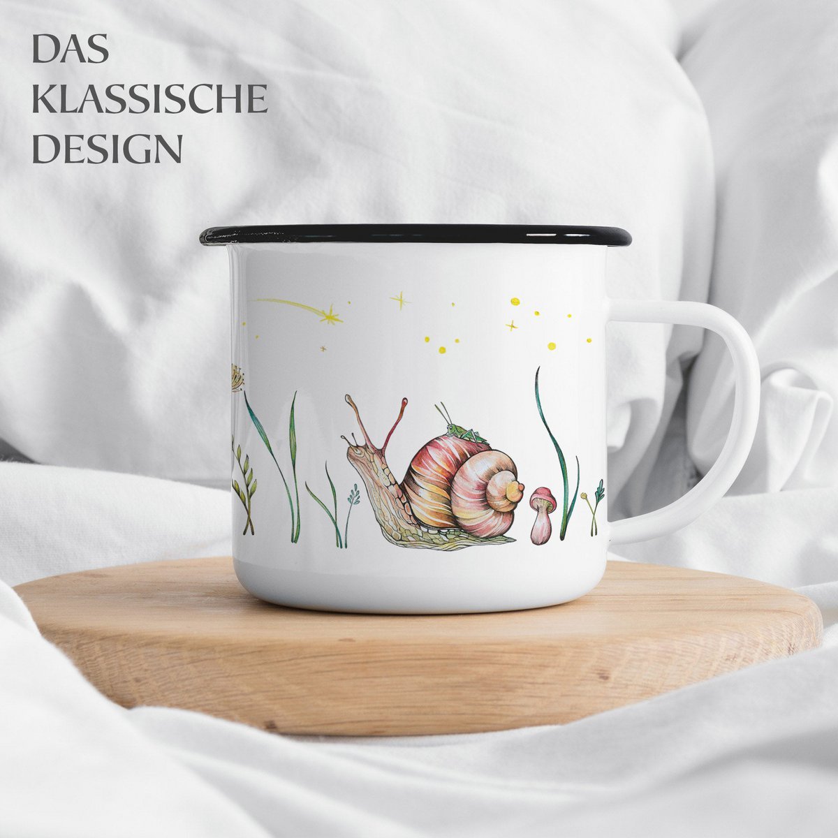 Emaille-Tasse Sternengucker, Schnecke & Grashupper | Outdoor & Camping 300 ml {{ Shabby Chic und Landhaus Deko }} {{ www.Stein-Alt.de }}