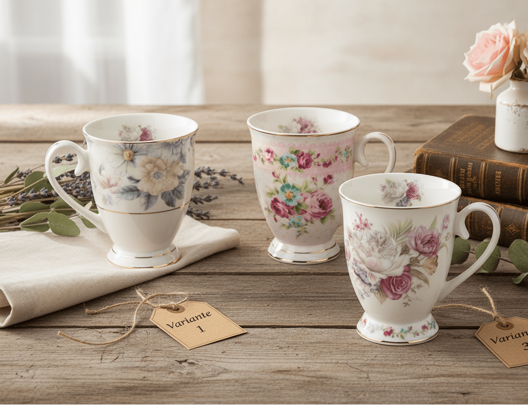 Tassen mit romantischem Blumenmotiv 300 ml – Clayre & Eef Mix and Match {{ Shabby Chic und Landhaus Deko }} {{ www.Stein-Alt.de }}