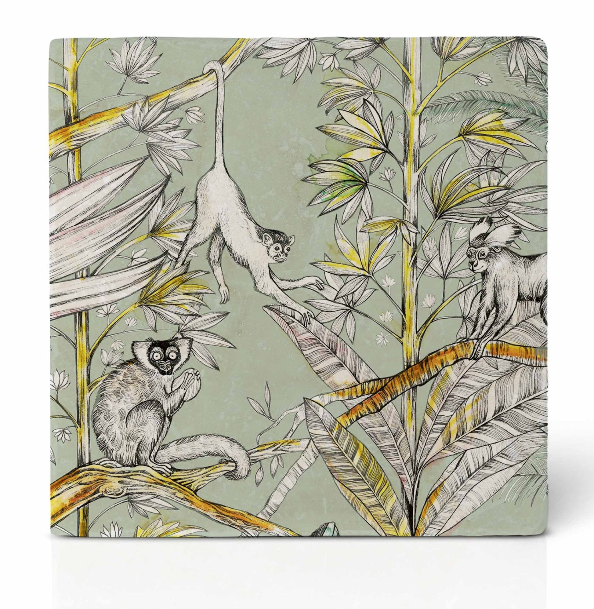 Tassenuntersetzer Naturstein Dschungel - Glasuntersetzer Grün Botanical Affen {{ Shabby Chic und Landhaus Deko }} {{ www.Stein-Alt.de }}