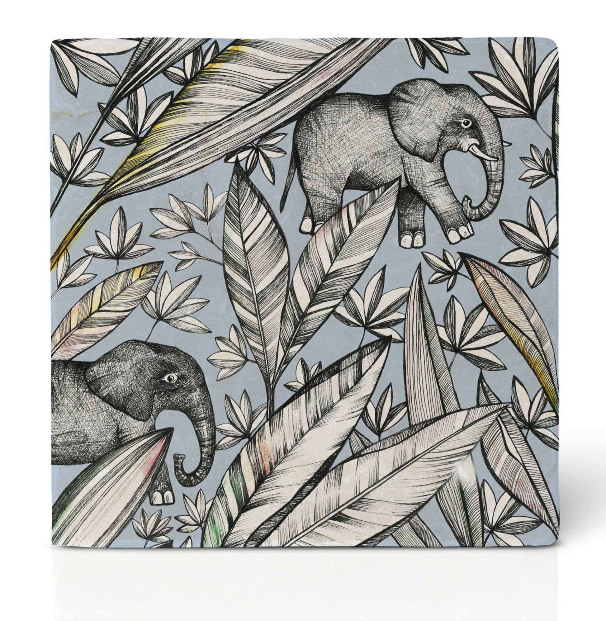 Tassenuntersetzer Naturstein Dschungel - Glasuntersetzer Grün Botanical Elefant {{ Shabby Chic und Landhaus Deko }} {{ www.Stein-Alt.de }}