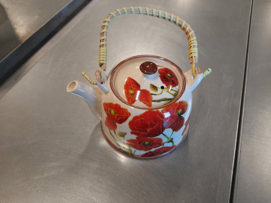 Teekanne aus Keramik inklusive Teesieb, 800 ml mit Blumenmotiv, Landhausstil Mohblumen {{ Shabby Chic und Landhaus Deko }} {{ www.Stein-Alt.de }}