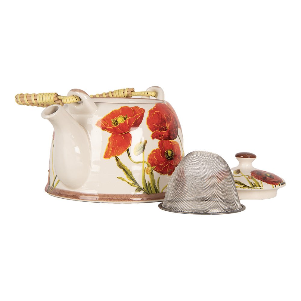 Teekanne aus Keramik inklusive Teesieb, 800 ml mit Blumenmotiv, Landhausstil {{ Shabby Chic und Landhaus Deko }} {{ www.Stein-Alt.de }}