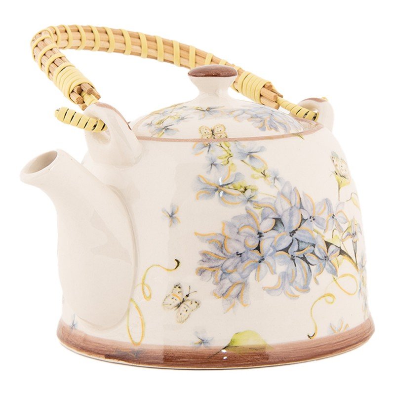 Teekanne aus Keramik inklusive Teesieb, 800 ml mit Blumenmotiv, Landhausstil {{ Shabby Chic und Landhaus Deko }} {{ www.Stein-Alt.de }}