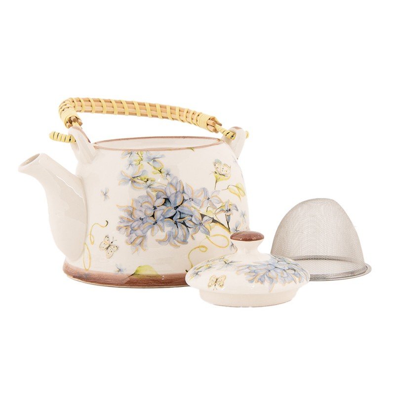 Teekanne aus Keramik inklusive Teesieb, 800 ml mit Blumenmotiv, Landhausstil Blaue Blüten {{ Shabby Chic und Landhaus Deko }} {{ www.Stein-Alt.de }}