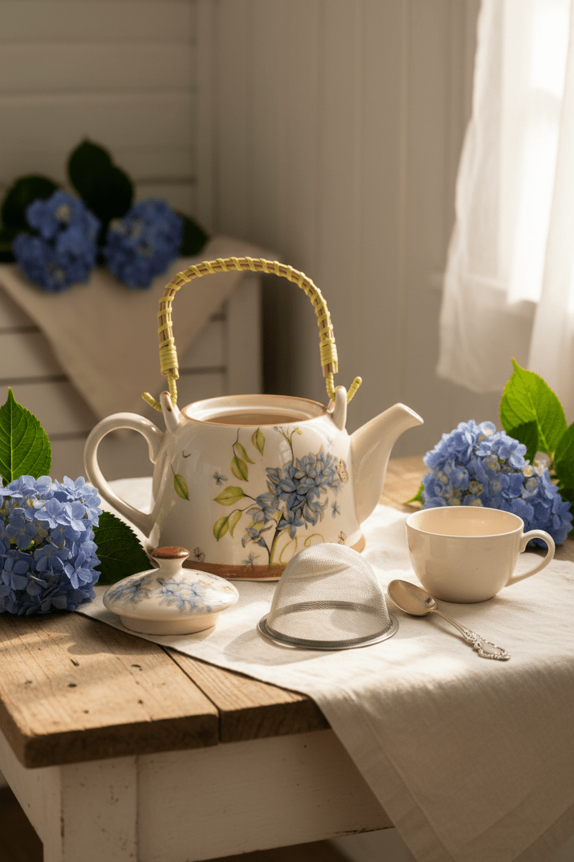 Teekanne aus Keramik inklusive Teesieb, 800 ml mit Blumenmotiv, Landhausstil {{ Shabby Chic und Landhaus Deko }} {{ www.Stein-Alt.de }}