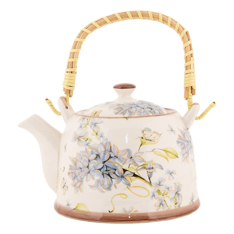 Teekanne aus Keramik inklusive Teesieb, 800 ml mit Blumenmotiv, Landhausstil