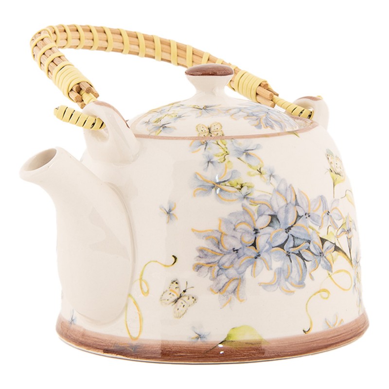 Teekanne aus Keramik inklusive Teesieb, 800 ml mit Blumenmotiv, Landhausstil