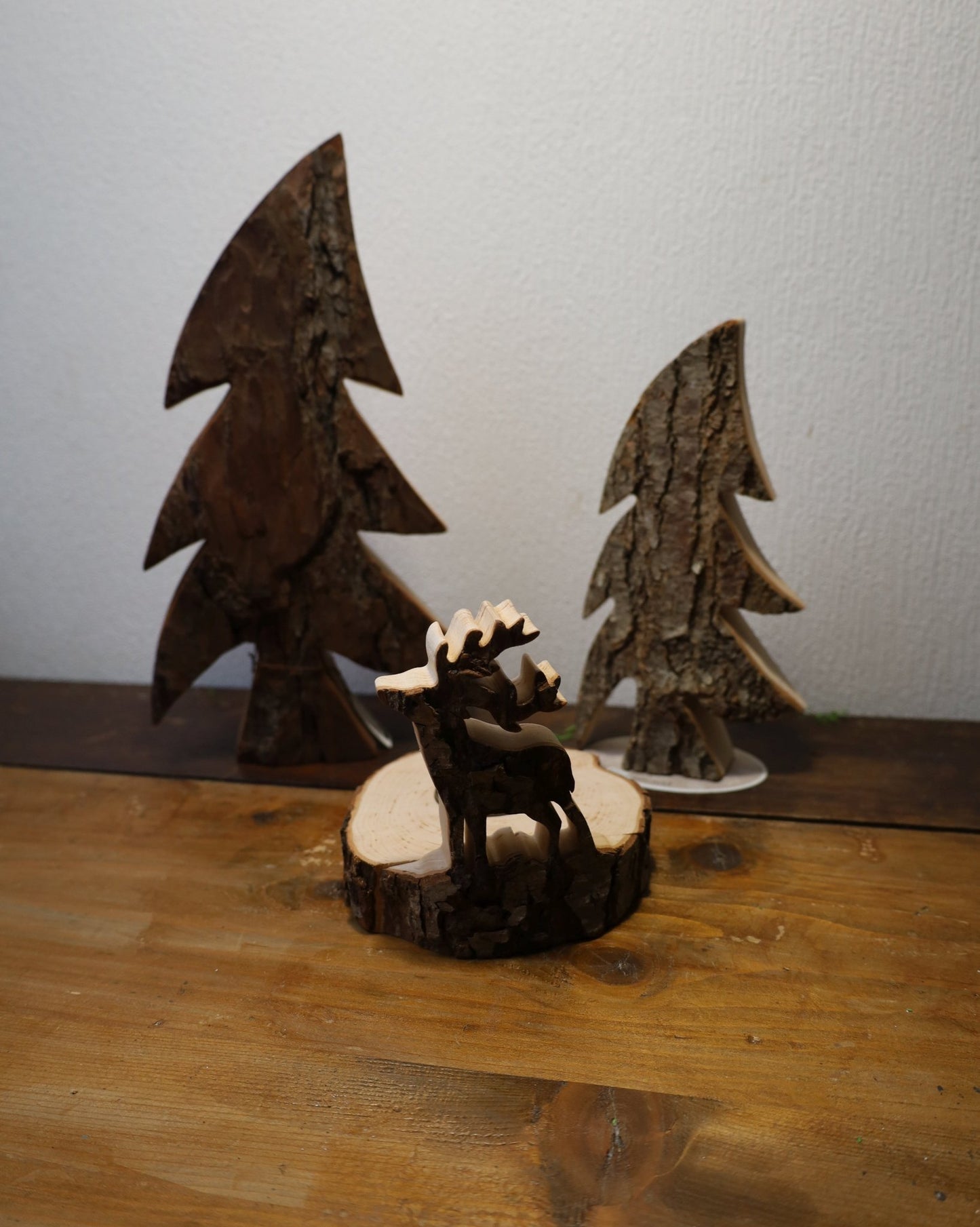 Teelichthalter Baumstamm mit Hirsch - Rustikale Weihnachtsdeko Holz {{ Shabby Chic und Landhaus Deko }} {{ www.Stein-Alt.de }}
