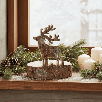 Teelichthalter Teelichthalter Baumstamm mit Hirsch - Rustikale Weihnachtsdeko Holz Shabby Chic und Landhaus Deko bei www.Stein-Alt.de