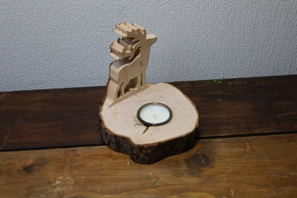 Teelichthalter Teelichthalter Baumstamm mit Hirsch - Rustikale Weihnachtsdeko Holz Shabby Chic und Landhaus Deko bei www.Stein-Alt.de