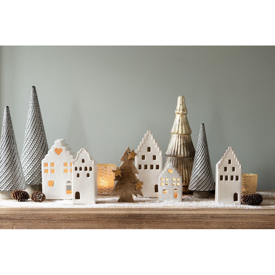 Teelichthalter Keramik Haus Beige - Kerzenständer Landhausstil Deko S/M/L {{ Shabby Chic und Landhaus Deko }} {{ www.Stein-Alt.de }}