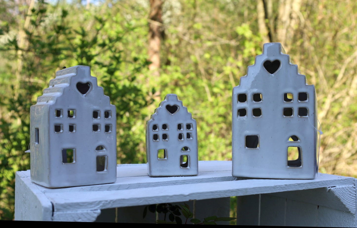 Teelichthalter Keramik Haus Beige - Kerzenständer Landhausstil Deko S/M/L {{ Shabby Chic und Landhaus Deko }} {{ www.Stein-Alt.de }}