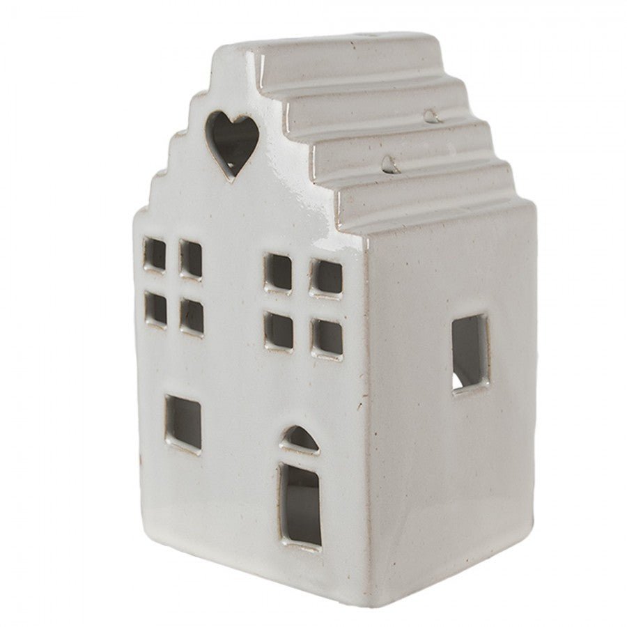 Teelichthalter Keramik Haus Beige - Kerzenständer Landhausstil Deko S/M/L Mittel {{ Shabby Chic und Landhaus Deko }} {{ www.Stein-Alt.de }}