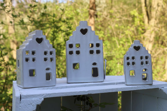 Teelichthalter Keramik Haus Beige - Kerzenständer Landhausstil Deko S/M/L Groß {{ Shabby Chic und Landhaus Deko }} {{ www.Stein-Alt.de }}