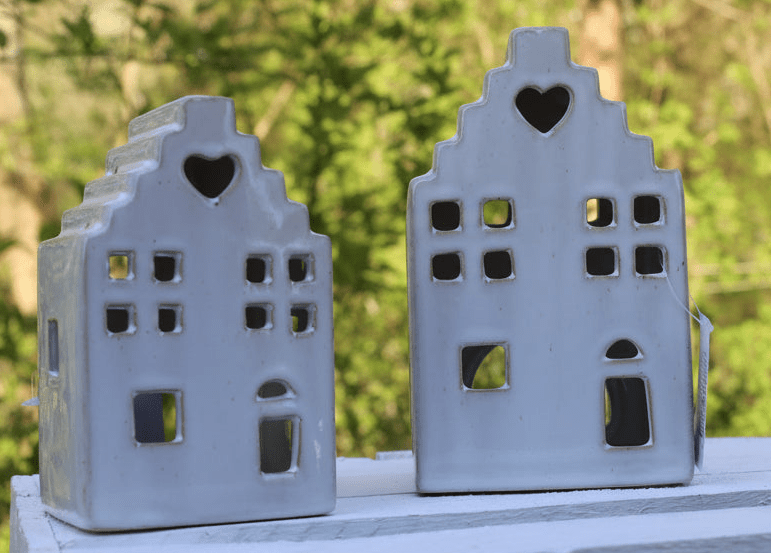 Teelichthalter Keramik Haus Beige - Kerzenständer Landhausstil Deko S/M/L {{ Shabby Chic und Landhaus Deko }} {{ www.Stein-Alt.de }}