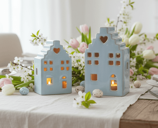Teelichthalter Keramik Haus Beige - Kerzenständer Landhausstil Deko S/M/L {{ Shabby Chic und Landhaus Deko }} {{ www.Stein-Alt.de }}