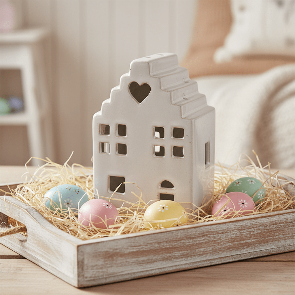 Teelichthalter Keramik Haus Beige - Kerzenständer Landhausstil Deko S/M/L {{ Shabby Chic und Landhaus Deko }} {{ www.Stein-Alt.de }}
