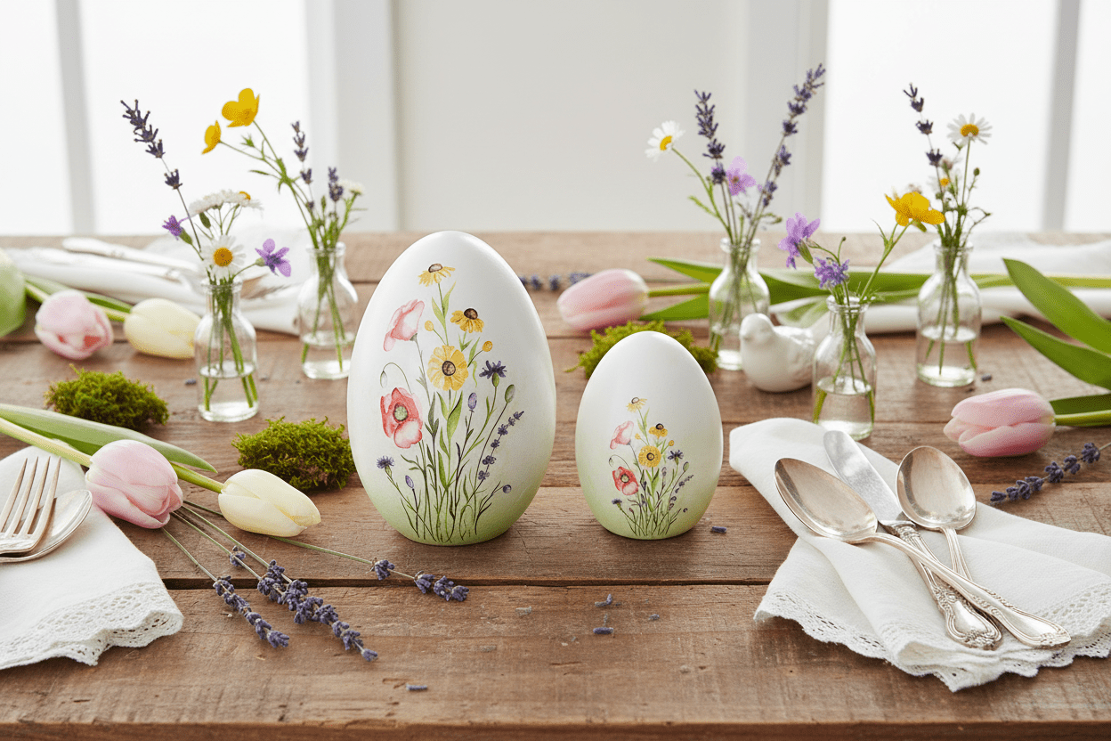 Terrakotta Ei mit Blumenmotiv - Frühlingsdeko Landhausstil, Ostern {{ Shabby Chic und Landhaus Deko }} {{ www.Stein-Alt.de }}