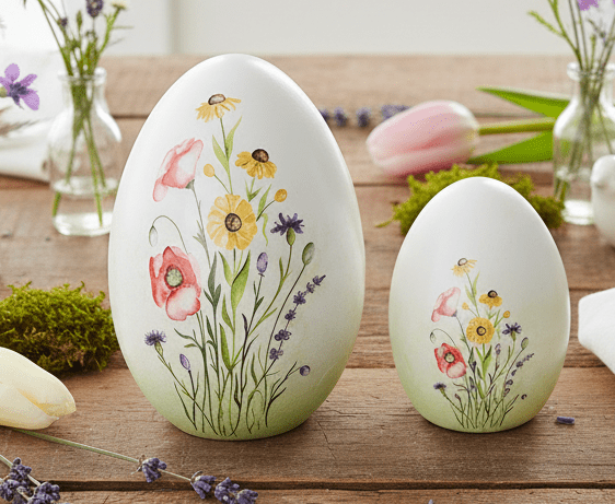 Terrakotta Ei mit Blumenmotiv - Frühlingsdeko Landhausstil, Ostern {{ Shabby Chic und Landhaus Deko }} {{ www.Stein-Alt.de }}