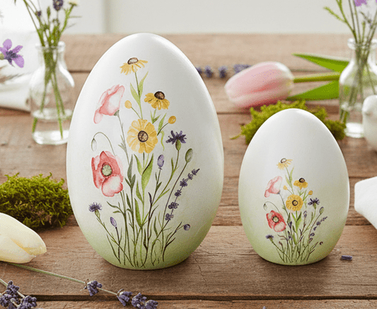 Terrakotta Ei mit Blumenmotiv - Frühlingsdeko Landhausstil, Ostern {{ Shabby Chic und Landhaus Deko }} {{ www.Stein-Alt.de }}