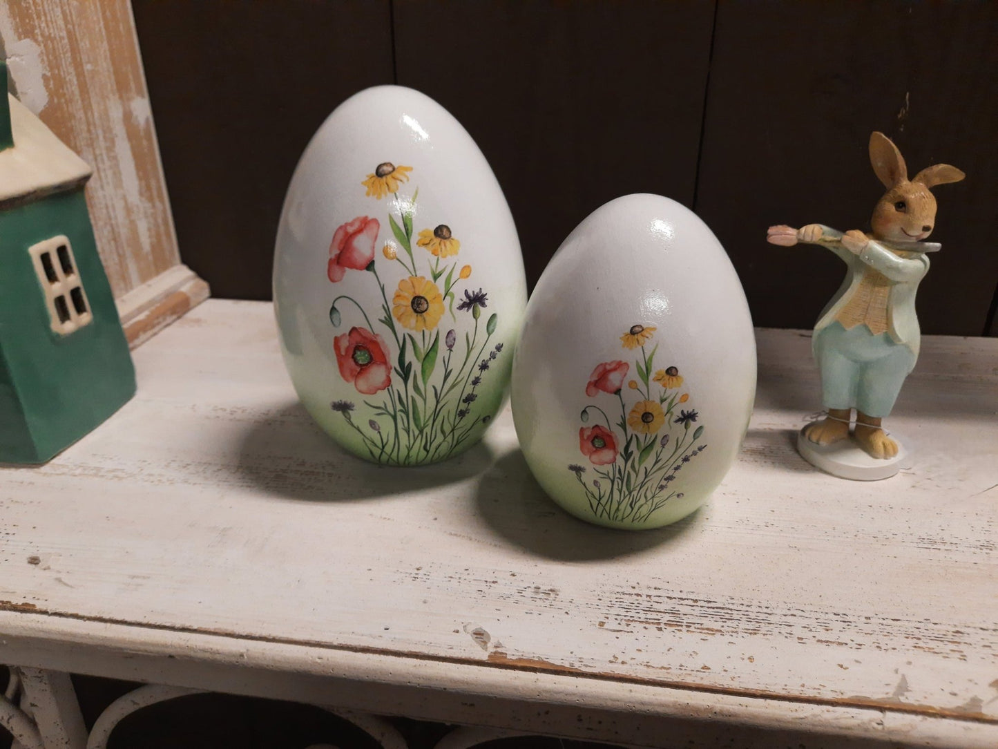 Terrakotta Ei mit Blumenmotiv - Frühlingsdeko Landhausstil, Ostern {{ Shabby Chic und Landhaus Deko }} {{ www.Stein-Alt.de }}