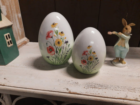 Terrakotta Ei mit Blumenmotiv - Frühlingsdeko Landhausstil, Ostern {{ Shabby Chic und Landhaus Deko }} {{ www.Stein-Alt.de }}