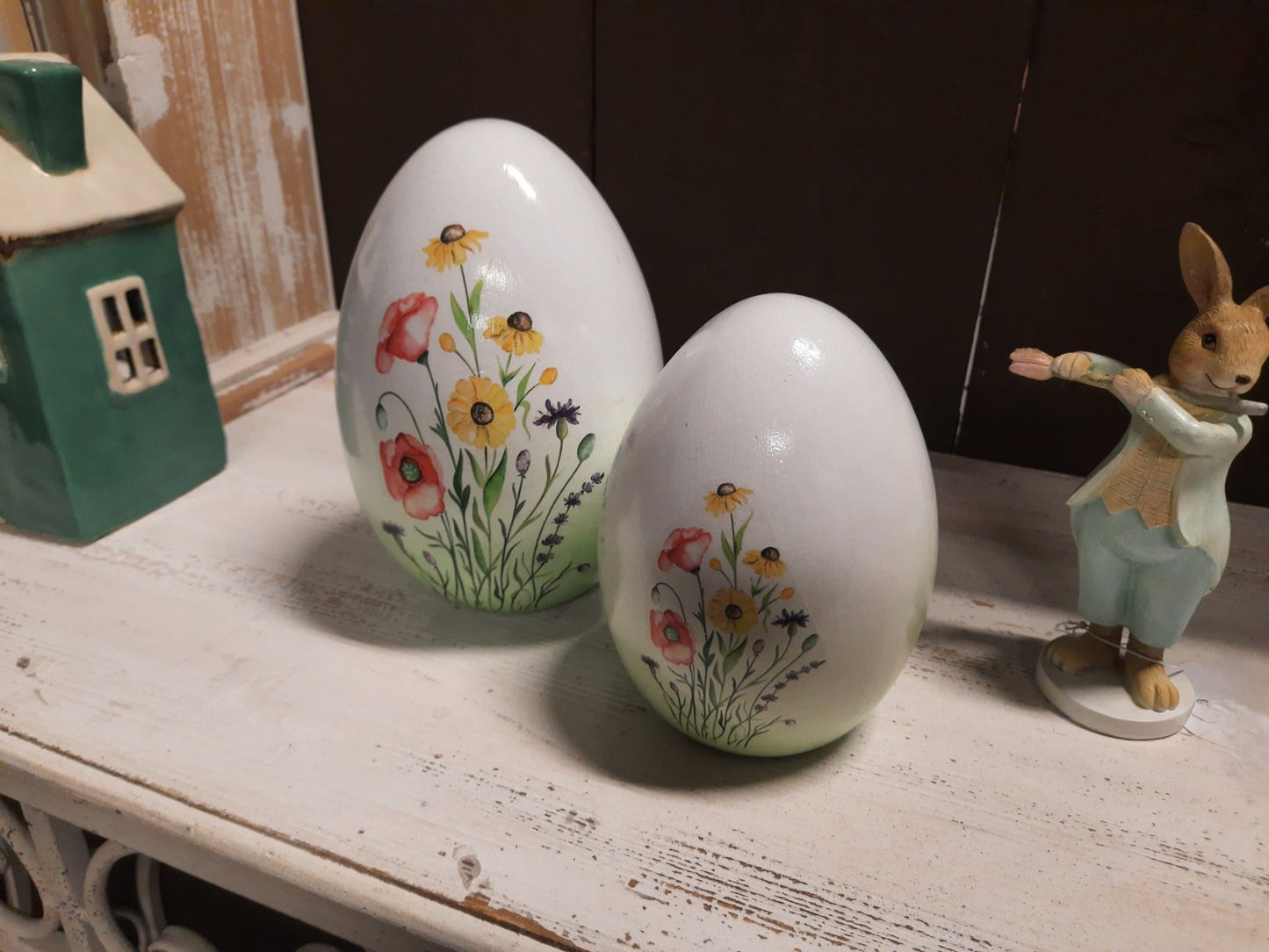 Terrakotta Ei mit Blumenmotiv - Frühlingsdeko Landhausstil, Ostern {{ Shabby Chic und Landhaus Deko }} {{ www.Stein-Alt.de }}
